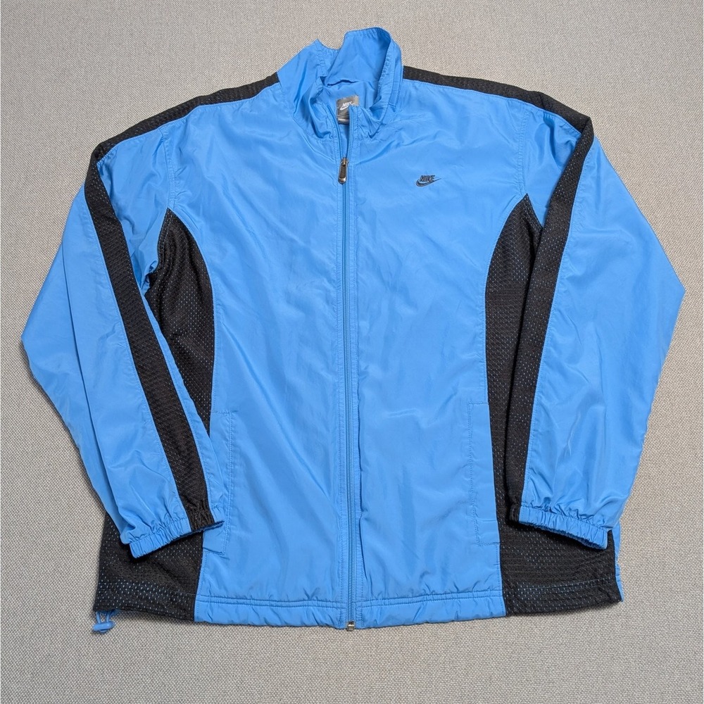 Nike Windbreaker Track Jacket Men's XL Blue Black Mesh Full Zip Activewear